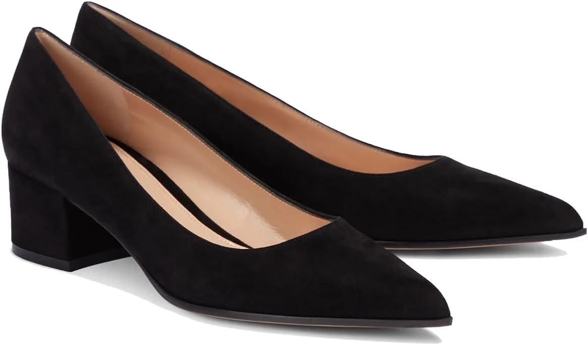SHODENSE Women Classic Chunky Block Heel Suede Pumps Shoes Pointed Closed Toe Dress Sandals Slip On 2" Low Thick Heels Work Shoes Office Ladies Formal Comfort Wedding Party Basic Pumps 4-11 M US