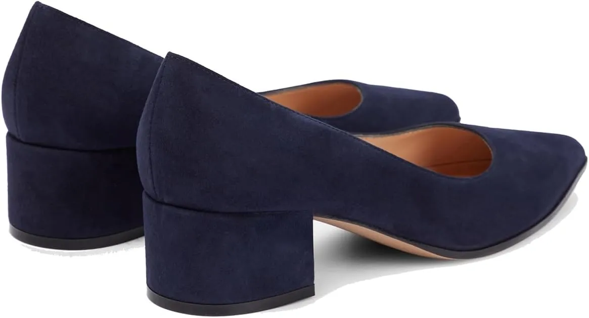 SHODENSE Women Classic Chunky Block Heel Suede Pumps Shoes Pointed Closed Toe Dress Sandals Slip On 2" Low Thick Heels Work Shoes Office Ladies Formal Comfort Wedding Party Basic Pumps 4-11 M US