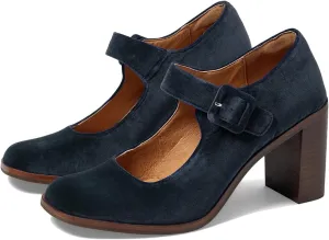 SHODENSE Women Vintage Chunky Platform Mary Jane Heels Pumps Shoes Closed Square Toe Velvet Suede Ankle Strap Sandals High Block Heels Mary Janes Dress Shoe Uniform Office Lady Formal Classy 4-11 M US