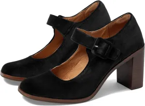 SHODENSE Women Vintage Chunky Platform Mary Jane Heels Pumps Shoes Closed Square Toe Velvet Suede Ankle Strap Sandals High Block Heels Mary Janes Dress Shoe Uniform Office Lady Formal Classy 4-11 M US