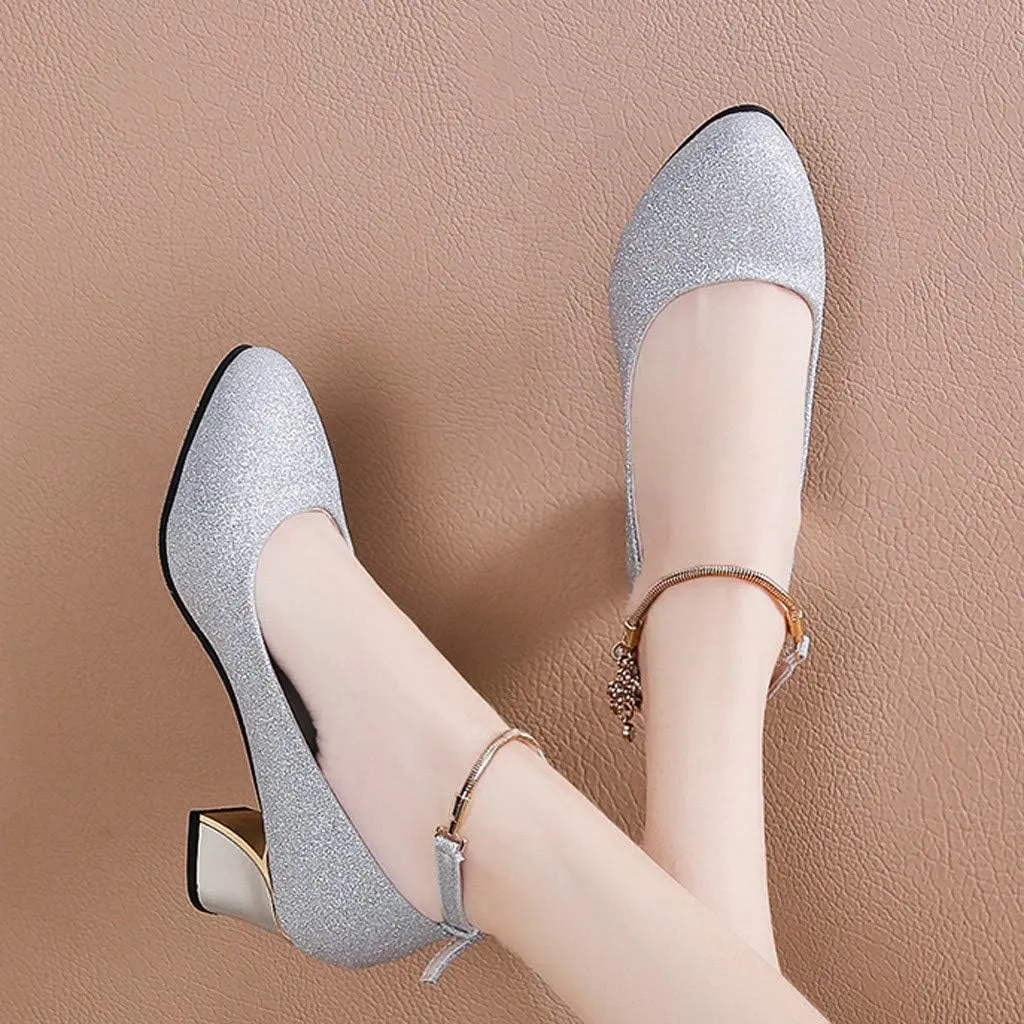 Silver Dress Sandals with Wedge for Women Low Heels Comfortable Chunky Heels Shoes Round Toe Wedding Work Loafer