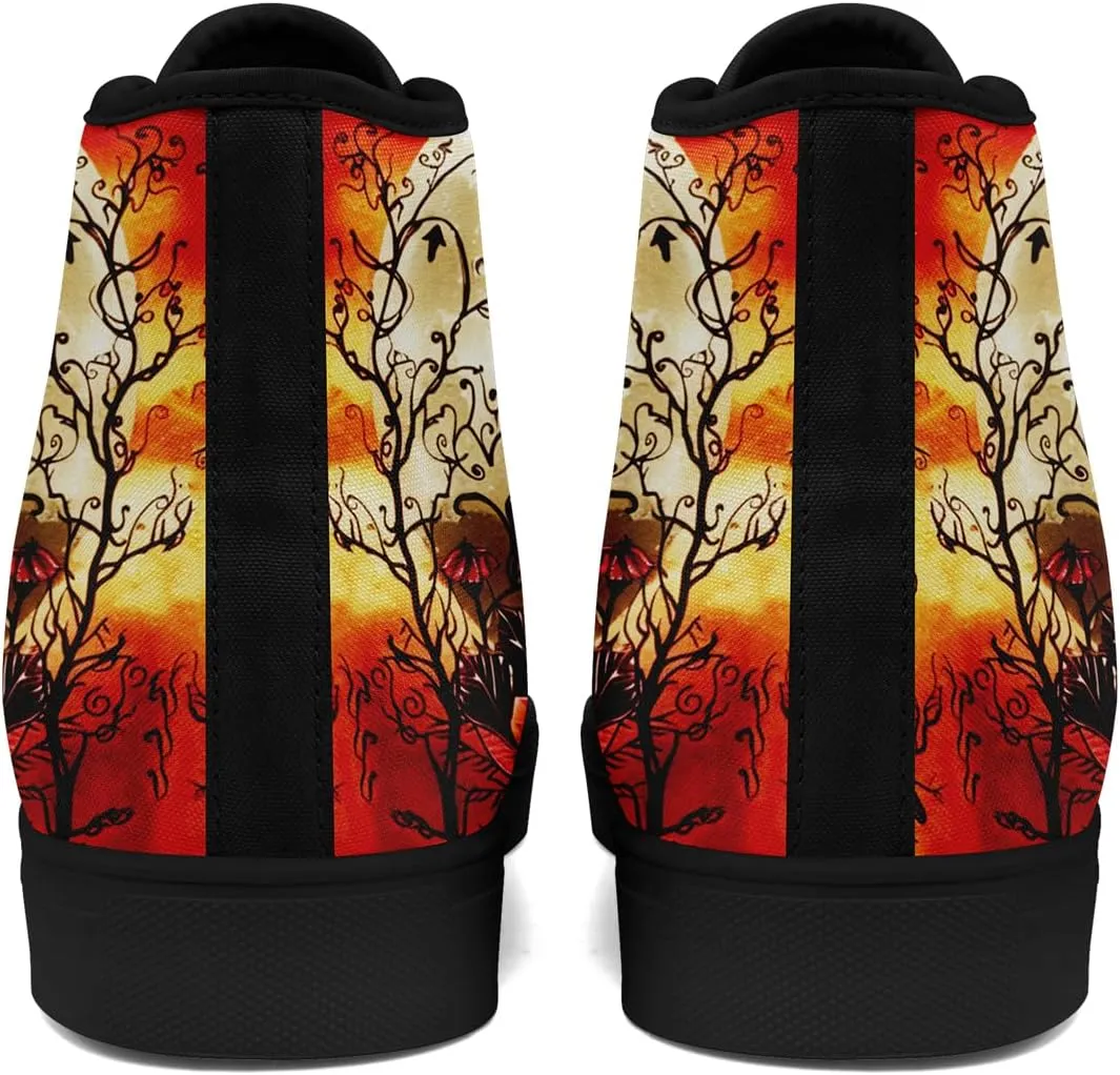 Skull High Tops Canvas Shoes for Men Women Classic Lace Up Fashion Sneaker Casual Flat Walking Shoes