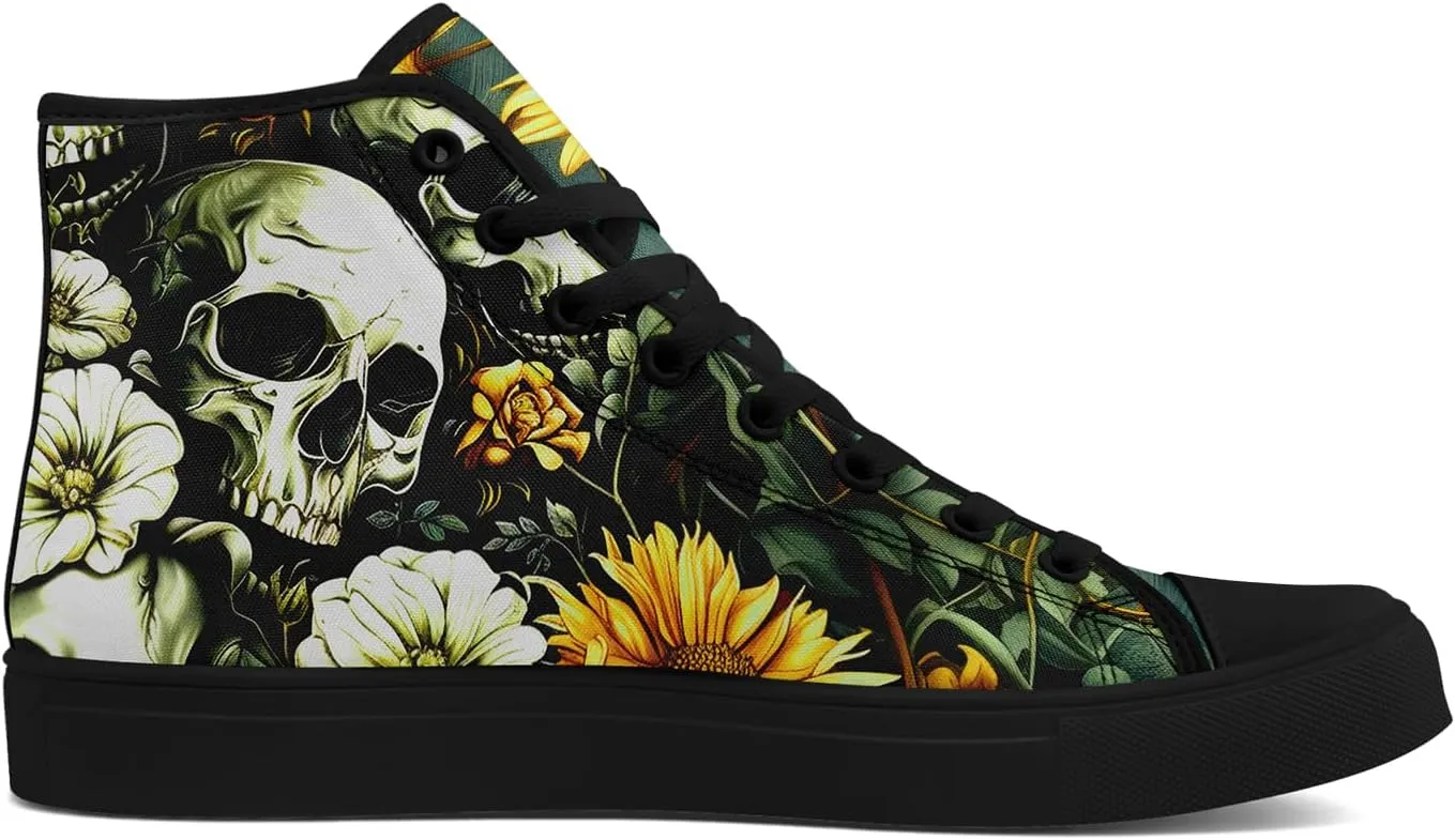Skull High Tops Canvas Shoes for Men Women Classic Lace Up Fashion Sneaker Casual Flat Walking Shoes