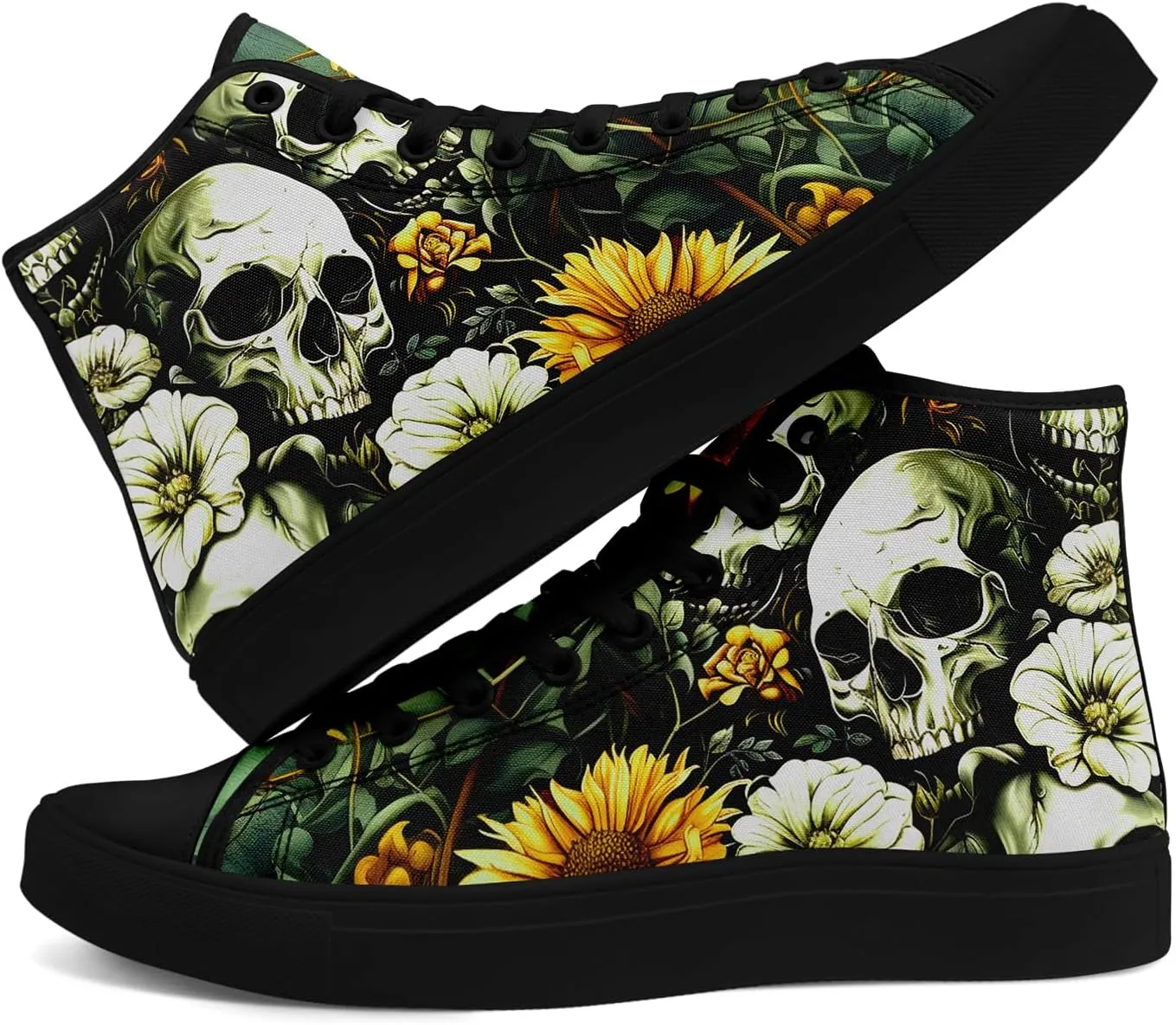 Skull High Tops Canvas Shoes for Men Women Classic Lace Up Fashion Sneaker Casual Flat Walking Shoes