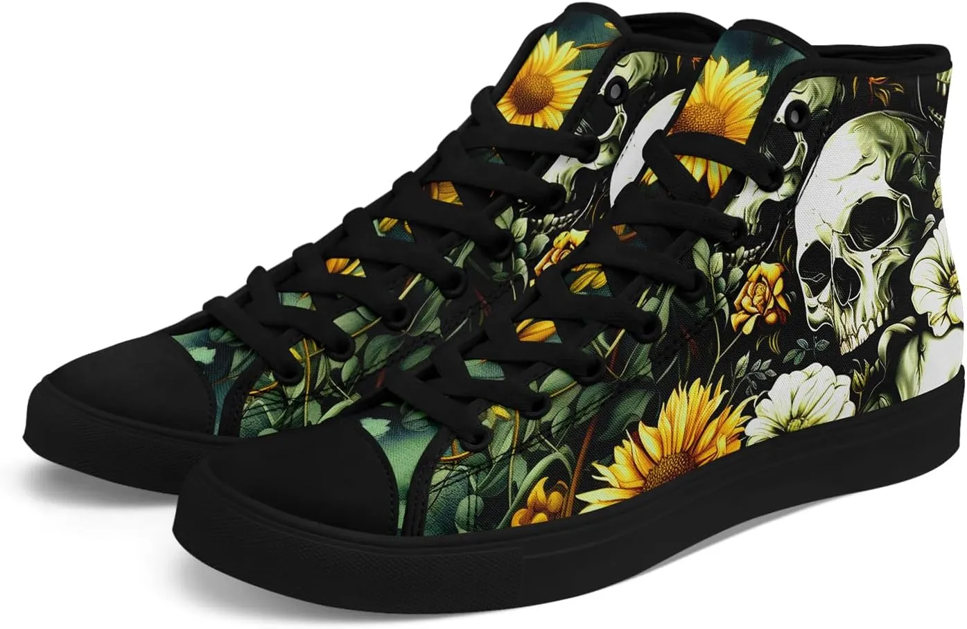 Skull High Tops Canvas Shoes for Men Women Classic Lace Up Fashion Sneaker Casual Flat Walking Shoes