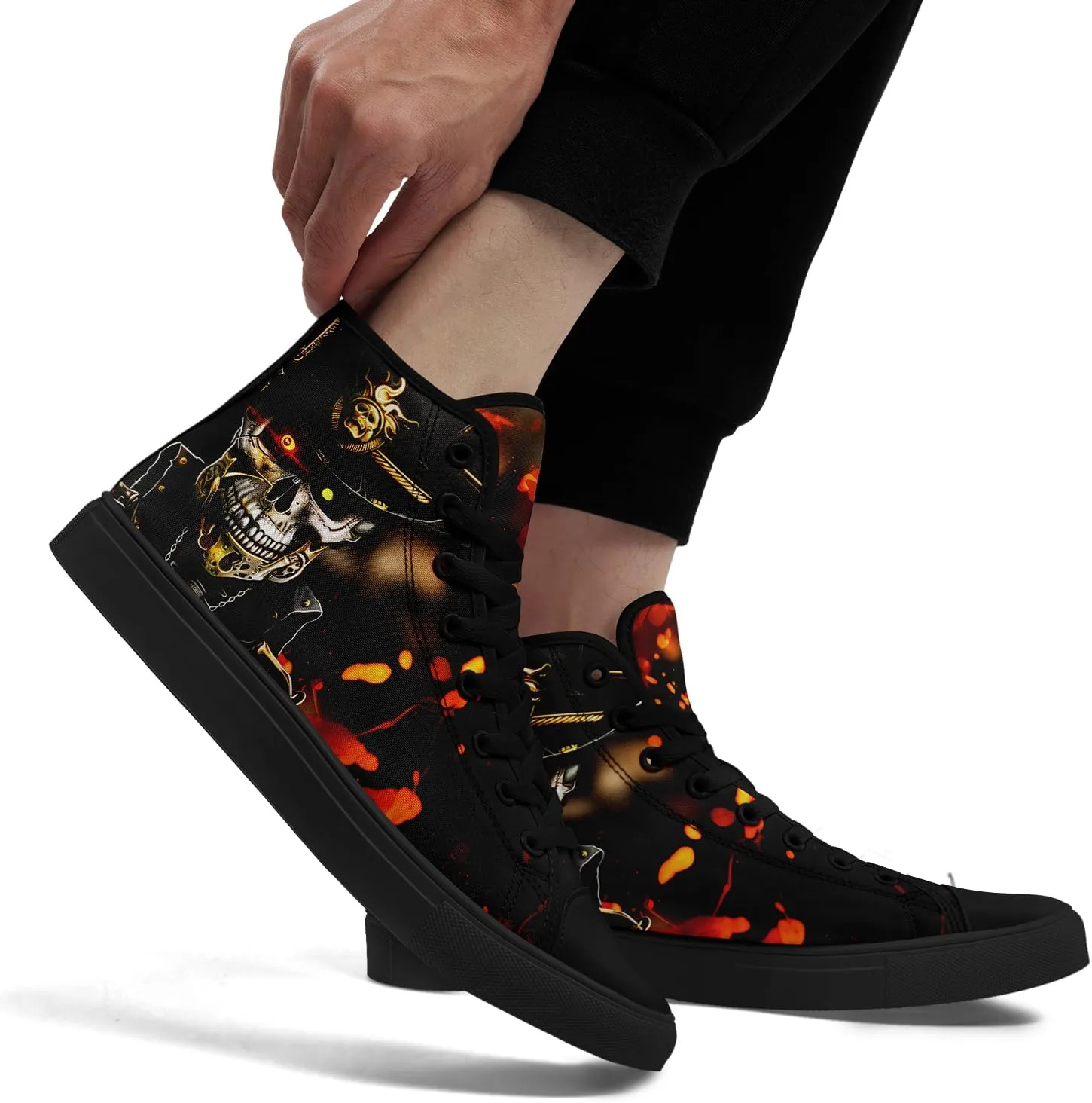 Skull High Tops Canvas Shoes for Men Women Classic Lace Up Fashion Sneaker Casual Flat Walking Shoes