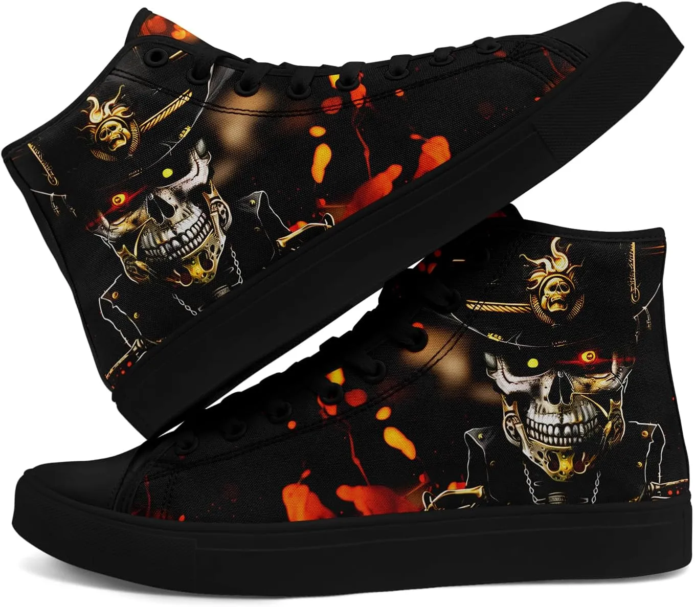 Skull High Tops Canvas Shoes for Men Women Classic Lace Up Fashion Sneaker Casual Flat Walking Shoes