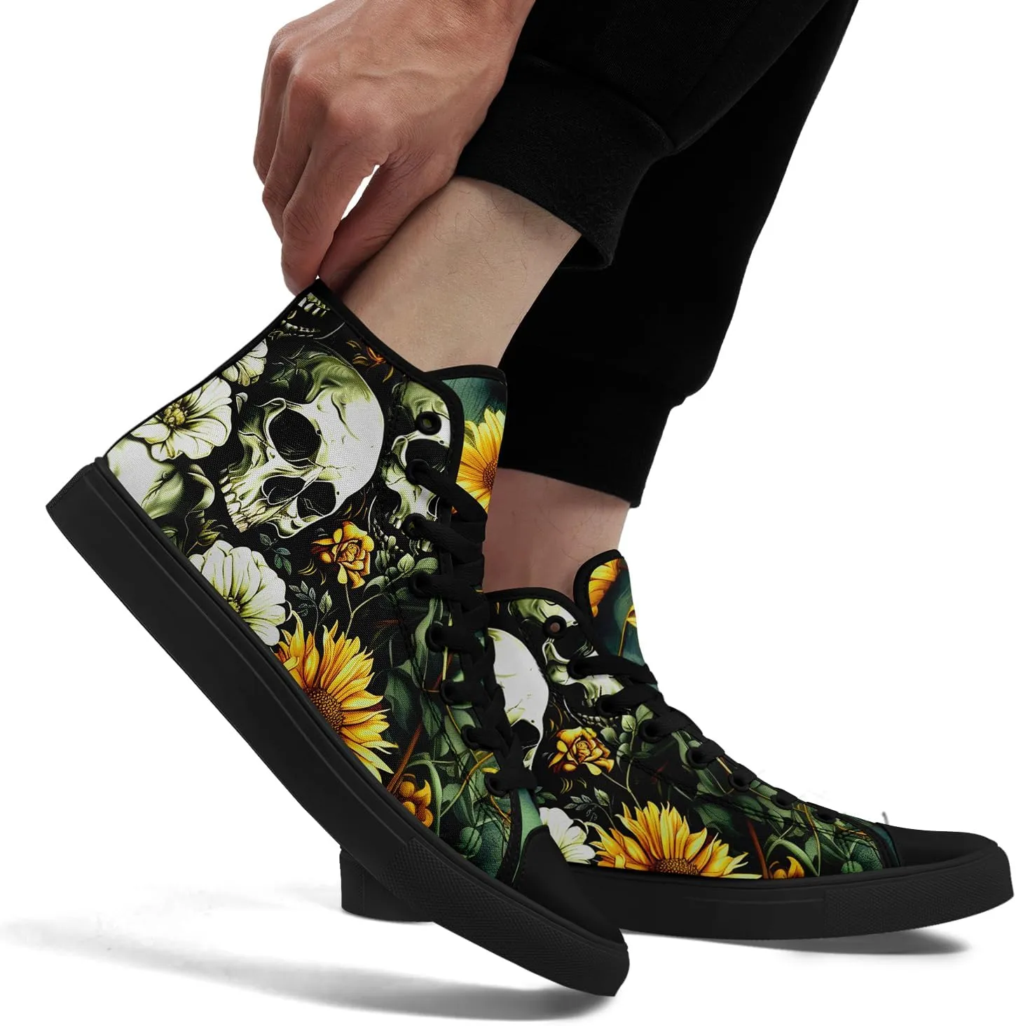 Skull High Tops Canvas Shoes for Men Women Classic Lace Up Fashion Sneaker Casual Flat Walking Shoes