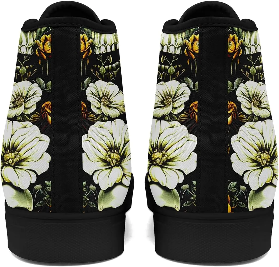 Skull High Tops Canvas Shoes for Men Women Classic Lace Up Fashion Sneaker Casual Flat Walking Shoes