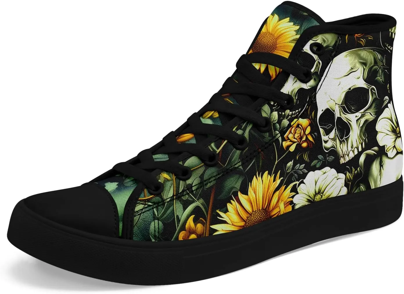 Skull High Tops Canvas Shoes for Men Women Classic Lace Up Fashion Sneaker Casual Flat Walking Shoes