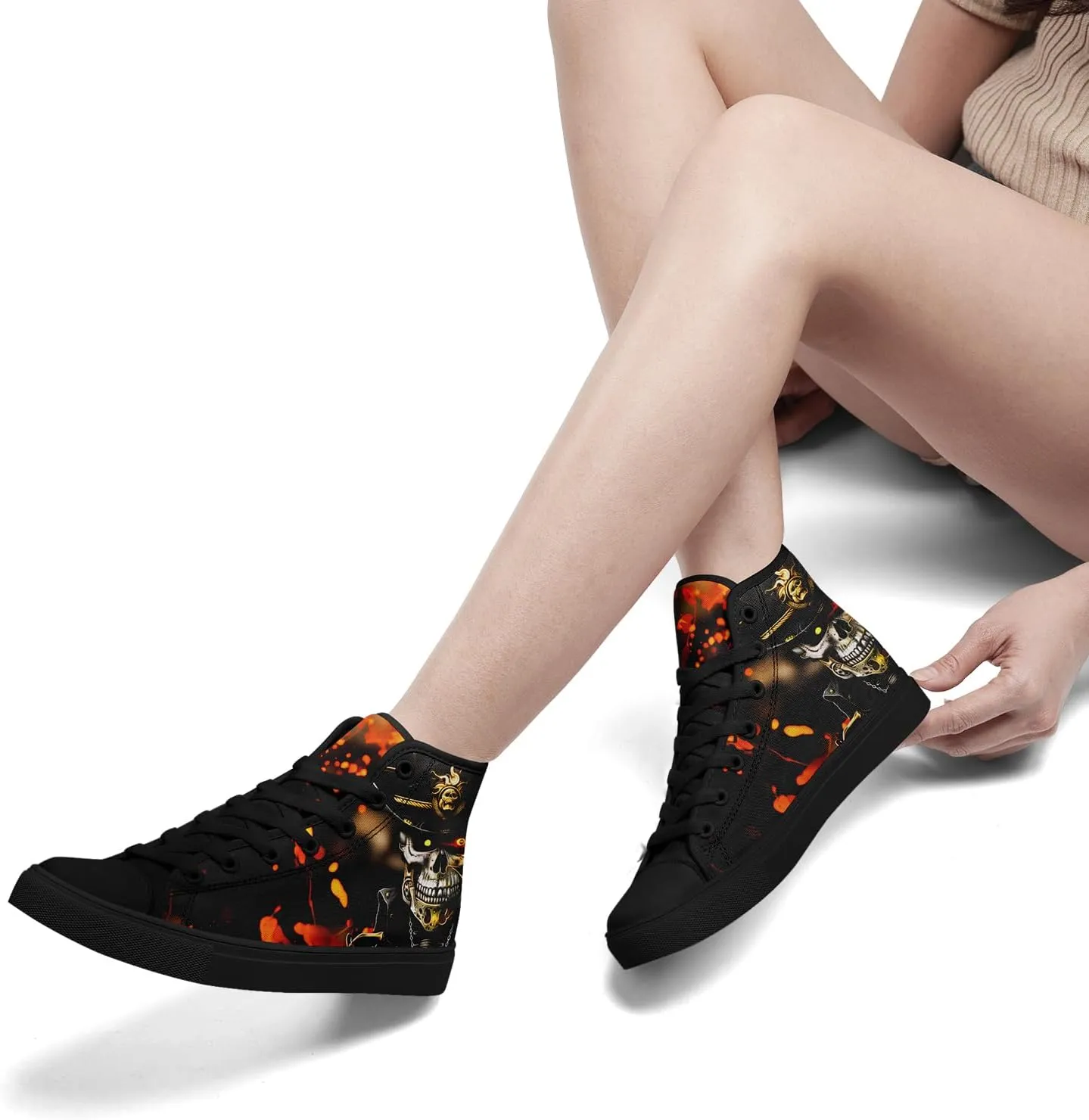 Skull High Tops Canvas Shoes for Men Women Classic Lace Up Fashion Sneaker Casual Flat Walking Shoes