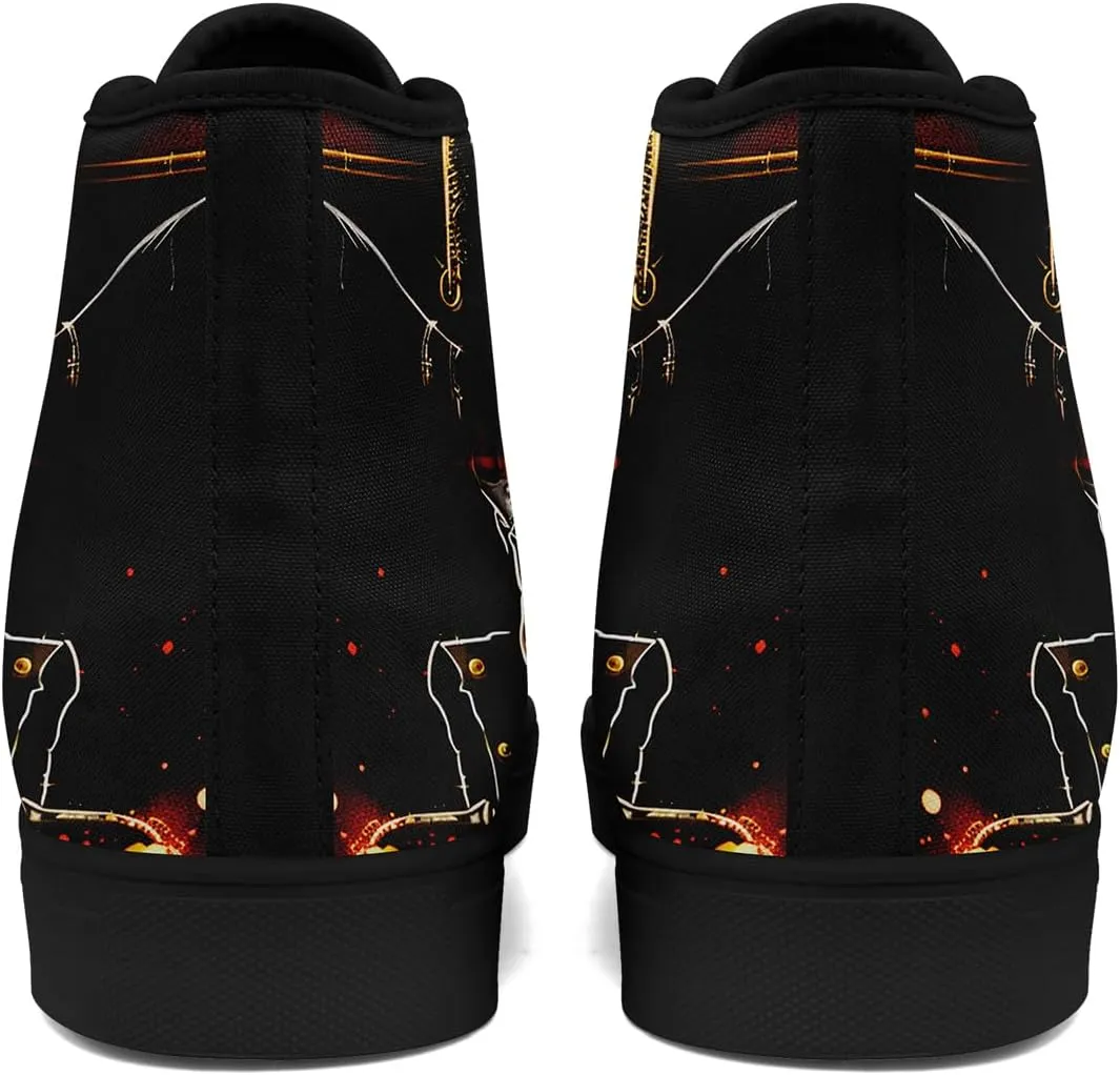 Skull High Tops Canvas Shoes for Men Women Classic Lace Up Fashion Sneaker Casual Flat Walking Shoes