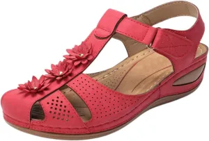 Slide Sandals Women Comfortable Closed Toe Wedge Sandals Orthotic Hollow Out Slingback Non Slip Yoga Mat Shoes Flower Design Summer Beach Shoes with Adjustable Ankle Strap