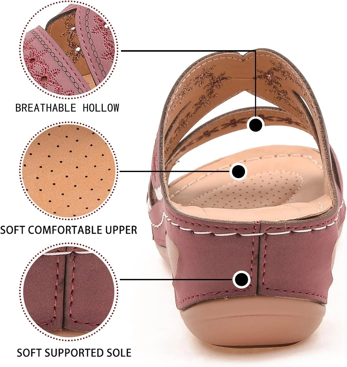 Slide Sandals Women Orthopedic Casual Wedge Slipper Sandals Fashion Cutout Flower Design Walking Shoes Lightweight Non-Slip Summer Beach Slippers