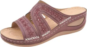 Slide Sandals Women Orthopedic Casual Wedge Slipper Sandals Fashion Cutout Flower Design Walking Shoes Lightweight Non-Slip Summer Beach Slippers