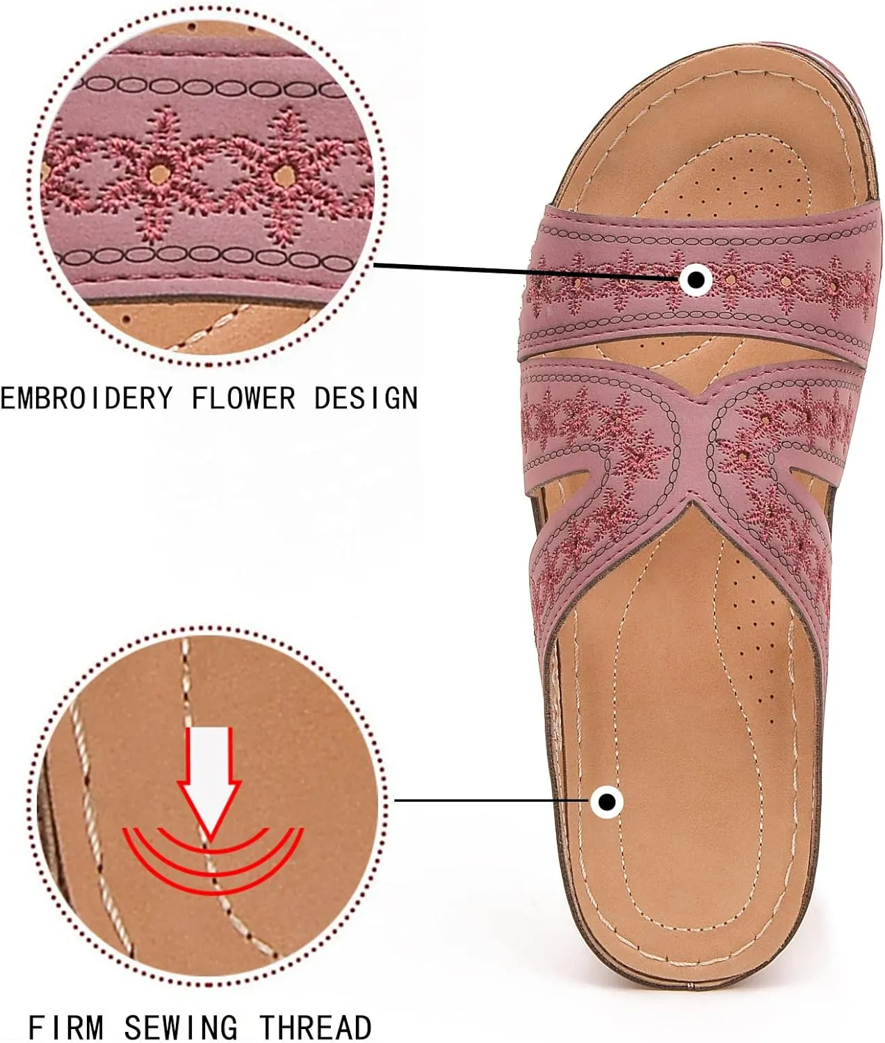 Slide Sandals Women Orthopedic Casual Wedge Slipper Sandals Fashion Cutout Flower Design Walking Shoes Lightweight Non-Slip Summer Beach Slippers