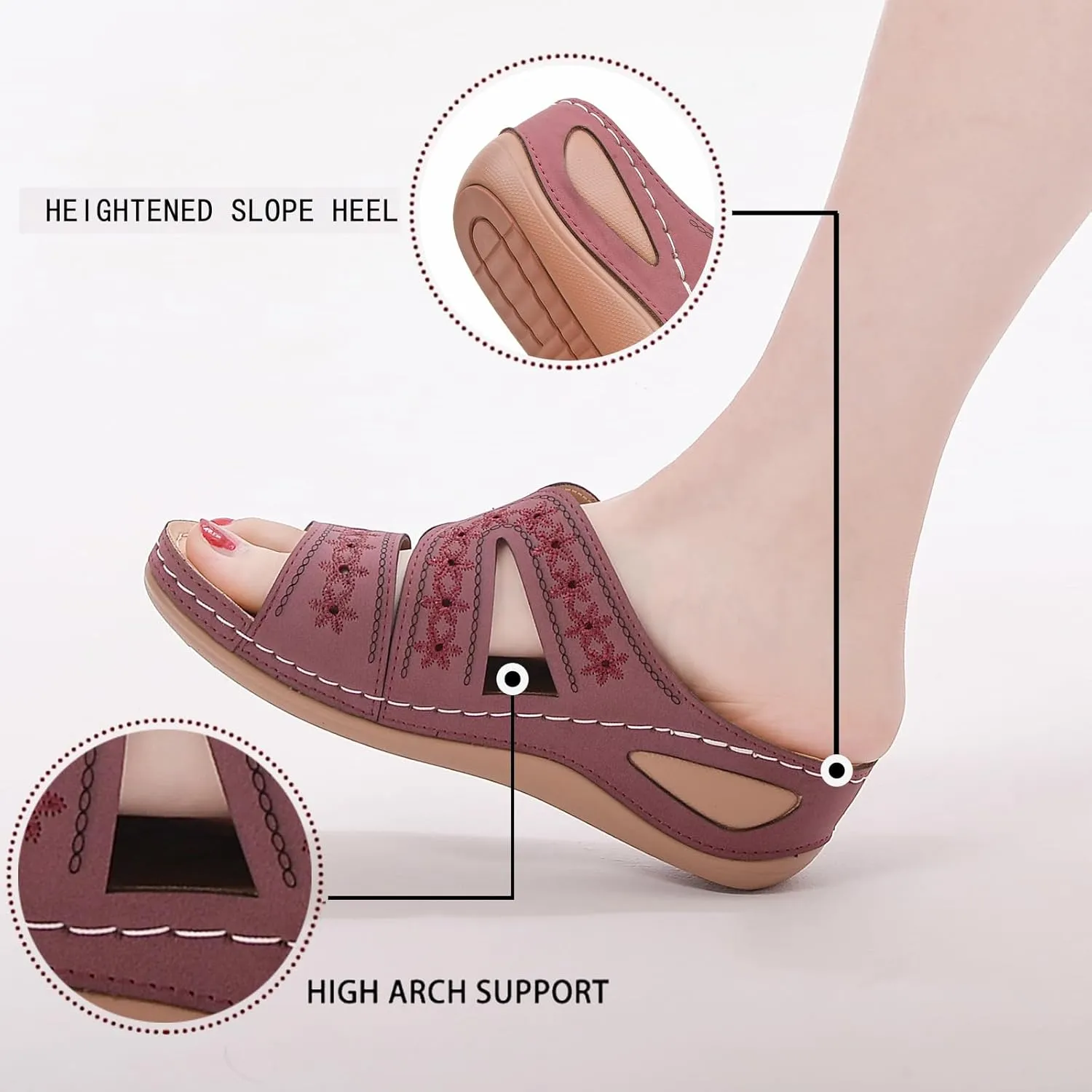Slide Sandals Women Orthopedic Casual Wedge Slipper Sandals Fashion Cutout Flower Design Walking Shoes Lightweight Non-Slip Summer Beach Slippers