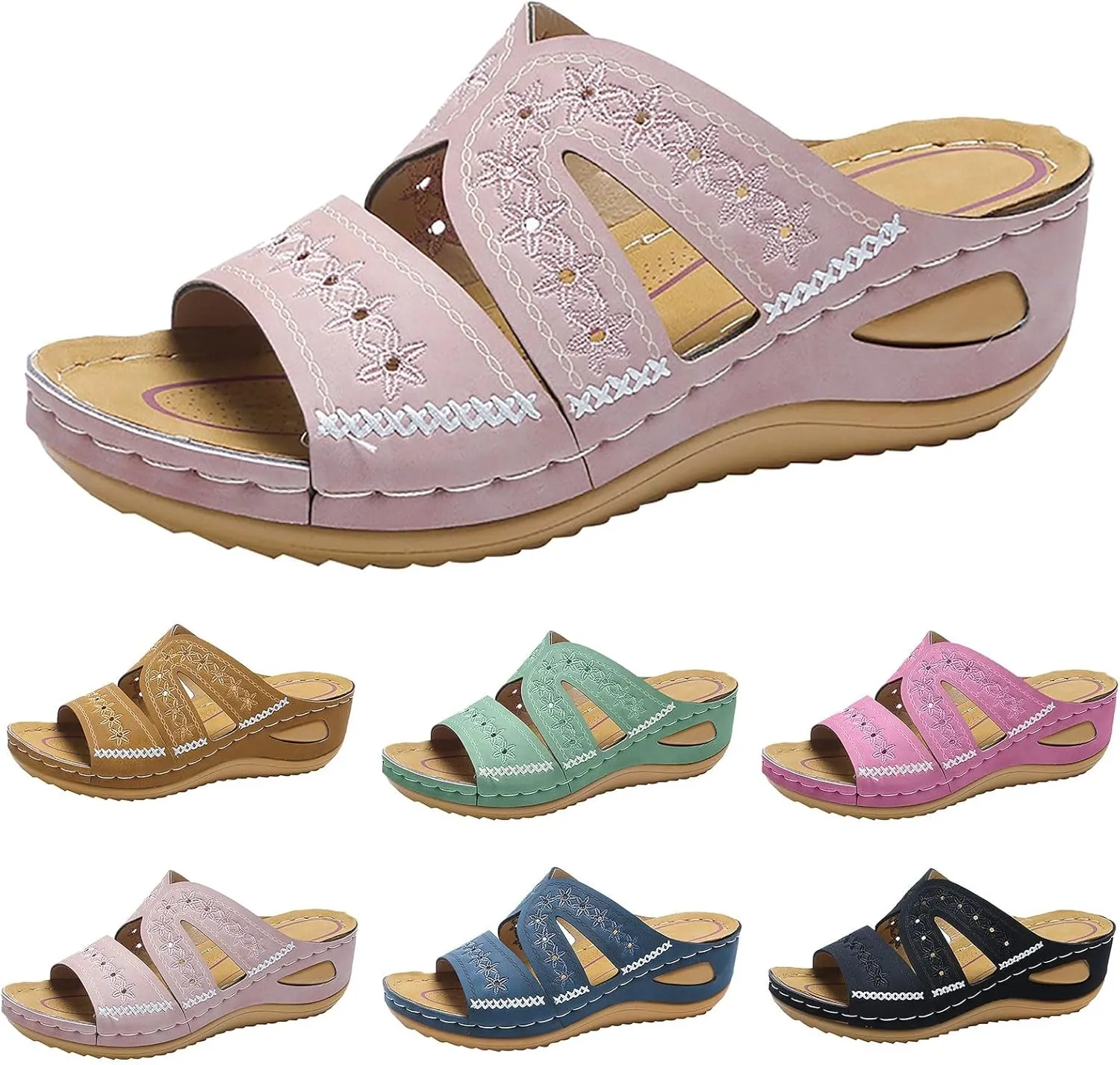 Slip On Wedges Sandals for Women Arch Support Cushioned Slides Summer Beach Slippers Versatile Dressy Sandals
