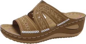 Slip On Wedges Sandals for Women Arch Support Cushioned Slides Summer Beach Slippers Versatile Dressy Sandals