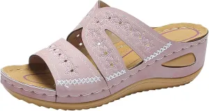 Slip On Wedges Sandals for Women Arch Support Cushioned Slides Summer Beach Slippers Versatile Dressy Sandals