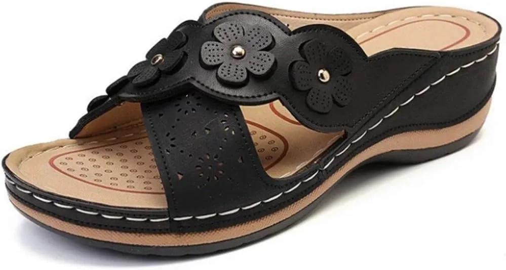 Slip On Wedges Sandals for Women Arch Support Cushioned Slides Summer Beach Slippers Versatile Dressy Sandals
