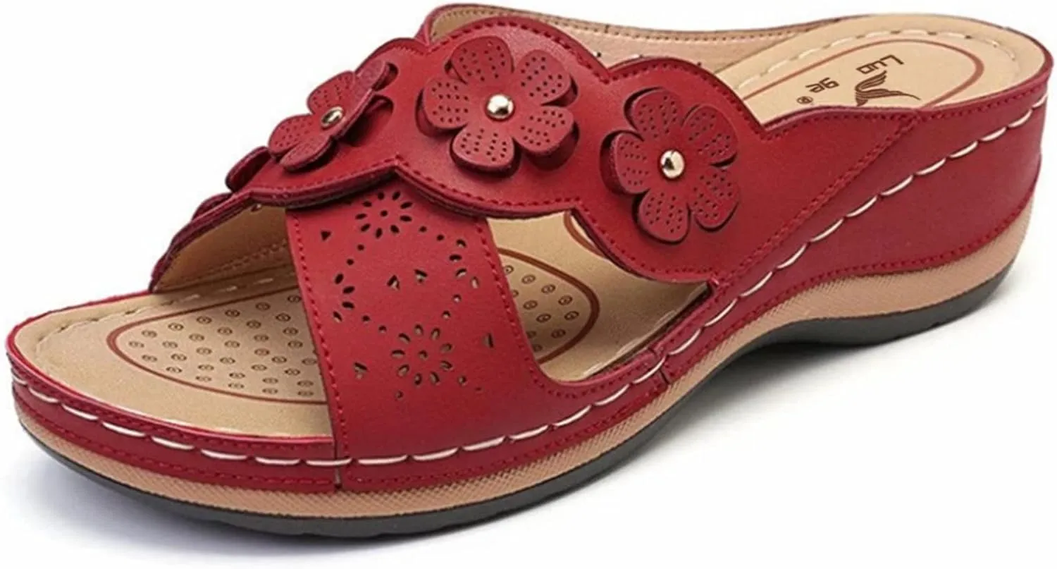 Slip On Wedges Sandals for Women Arch Support Cushioned Slides Summer Beach Slippers Versatile Dressy Sandals