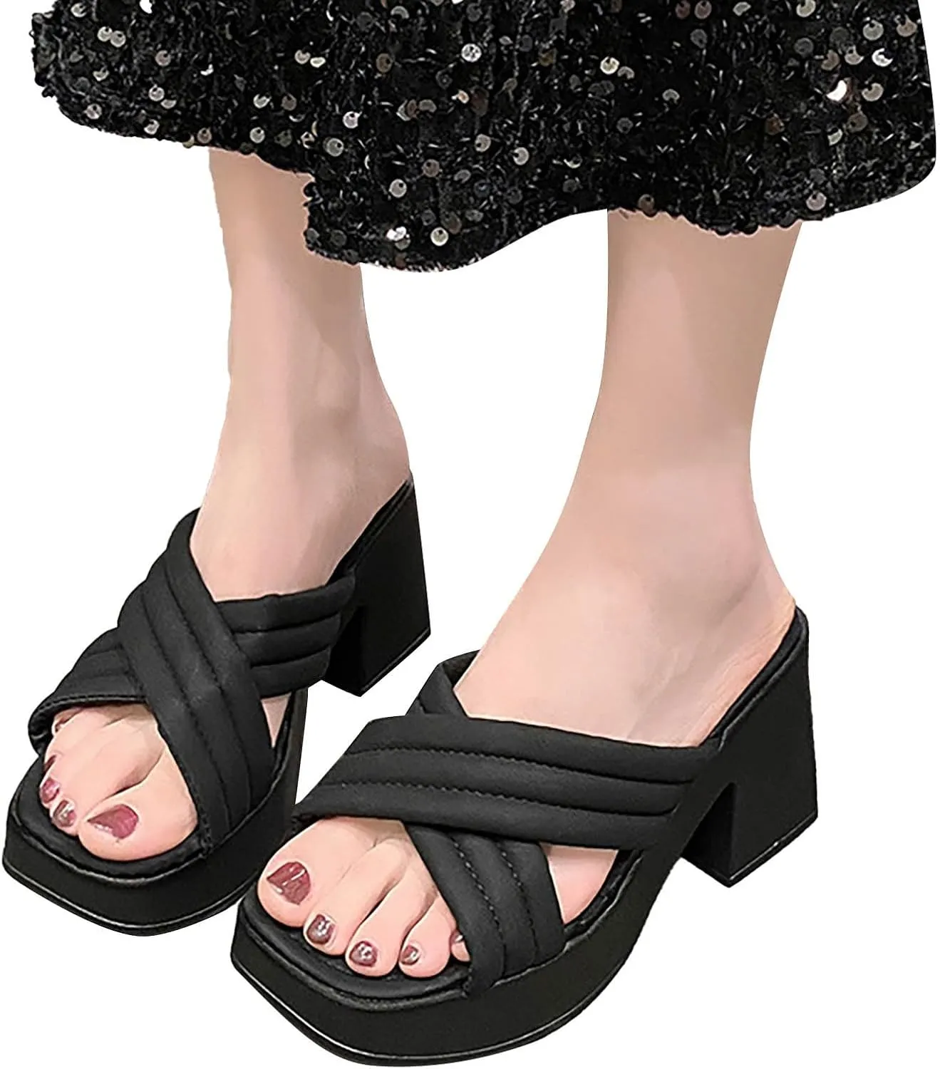 Strappy Heels for Women Platform Chunky High Heeled Sandals Square Open Toe Ankle Buckle for Prom Daily Wedding