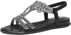 Summer Beach Sandals for Women 2025,Crystal Rhinestone Pearl Flat Sandals for Women Dressy Bling Sparkly Thong Sandals Comfortable T Strap Slip-On Shoes Casual Walking Sandals Strappy Sandals ﻿