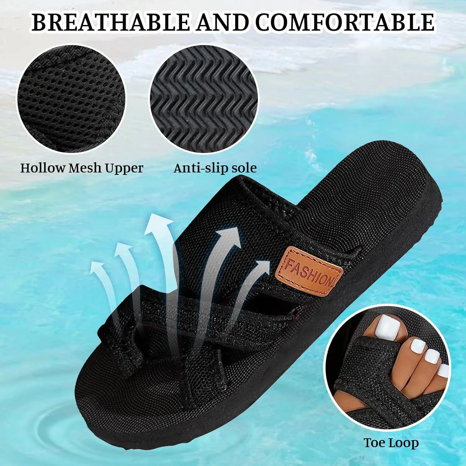 Summer Flat Flip Flops for Women Yoga Mat Slip On Beach Walking Sandals Comfortable Thong Cushion Non Slip Sandals Fashion Vacation Shoes Indoor Outdoor