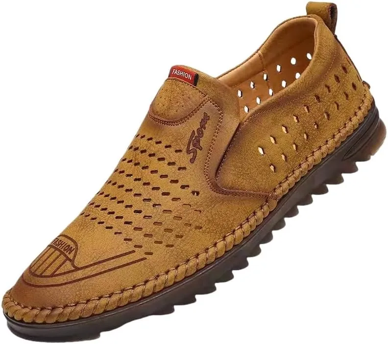 summer men's sandals hollow leather shoes soft leather shoes breathable