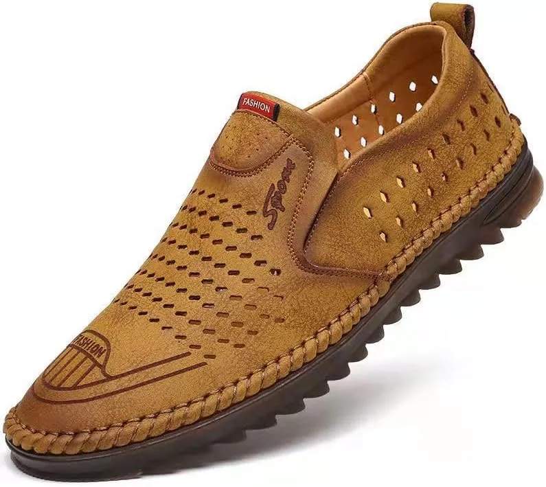 summer men's sandals hollow leather shoes soft leather shoes breathable