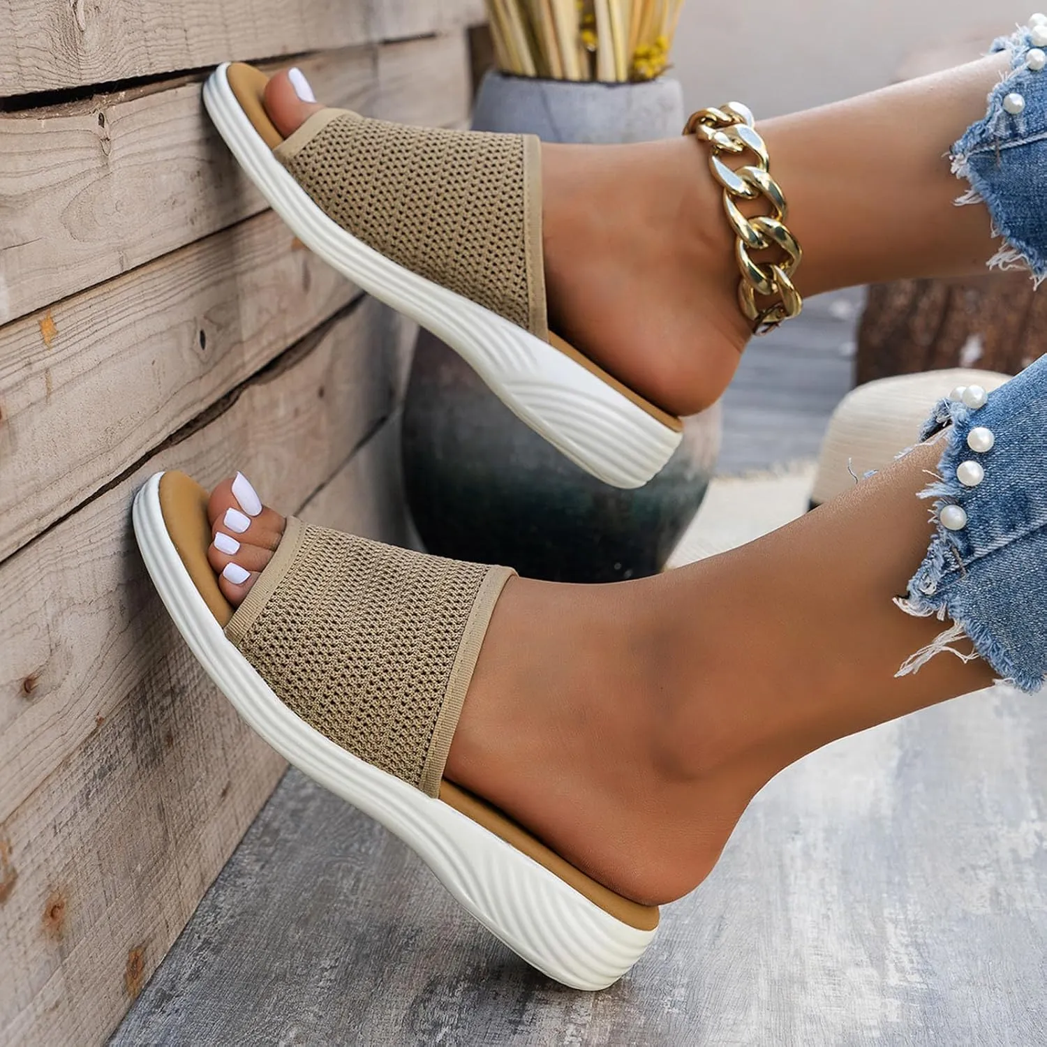 Summer Slides Sandals for Women Casual Platform Open Toe Wedge Sandal Breathable Open Toe Sandals Beach Sandals