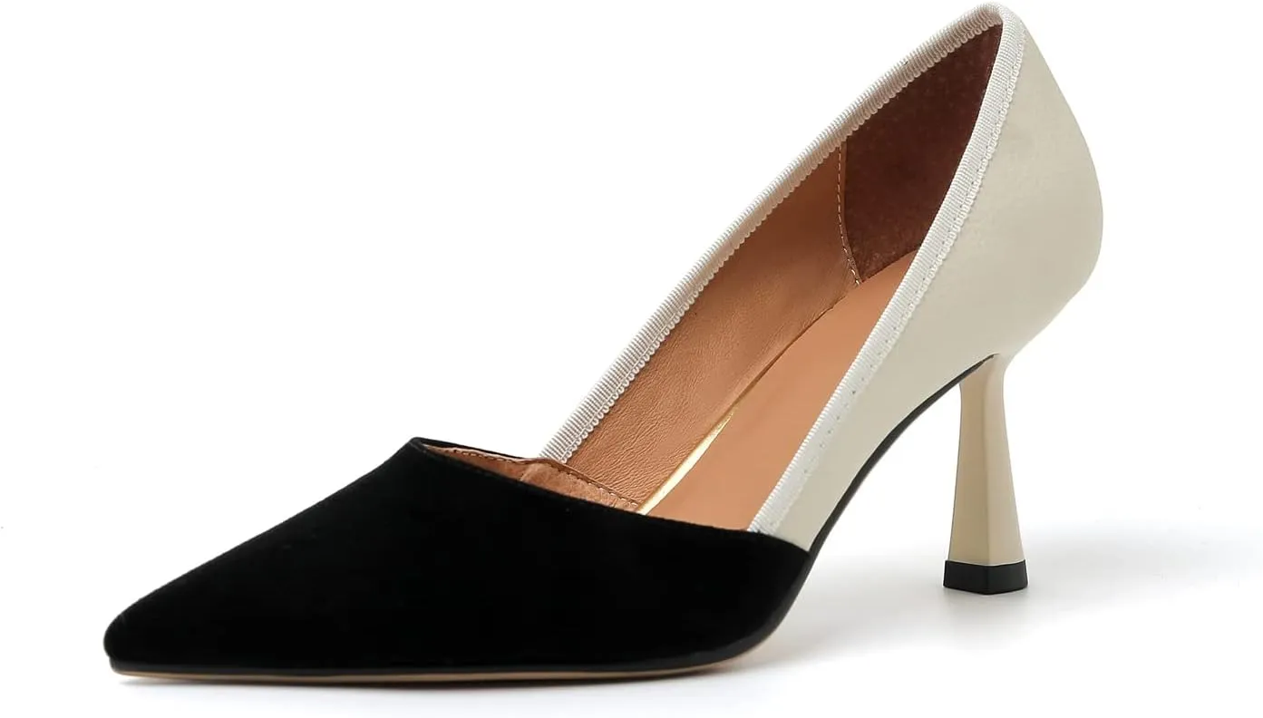 TinaCus Women's Handmade Assorted Leather Pointed Toe Kitten Heel Slip On Elegant Pumps