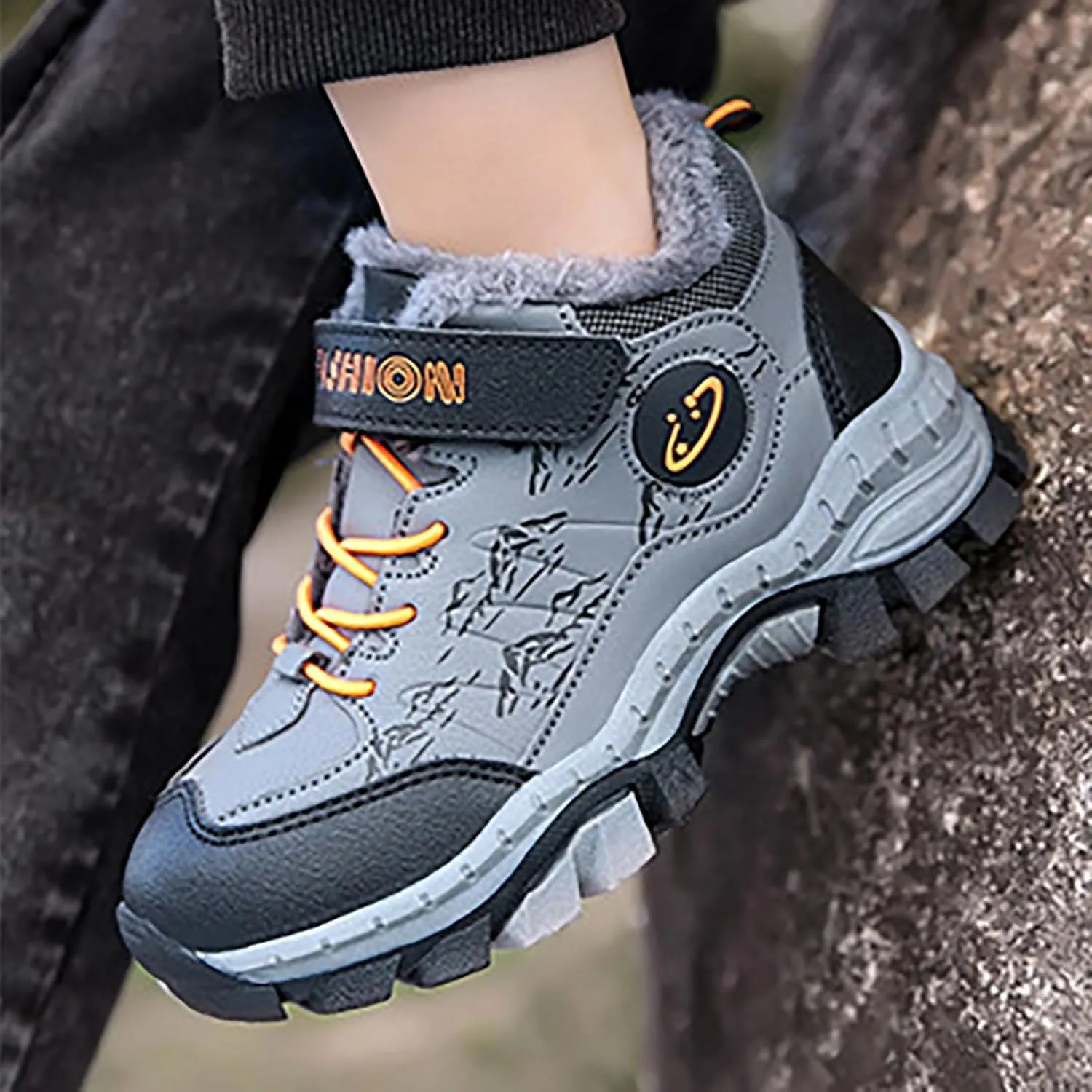 Toddler Snow Boots Cozy Fleece Snow Boots Non-Slip Walking Shoes Faux Fur Lined Outdoor Ankle Boots Hiking Shoes