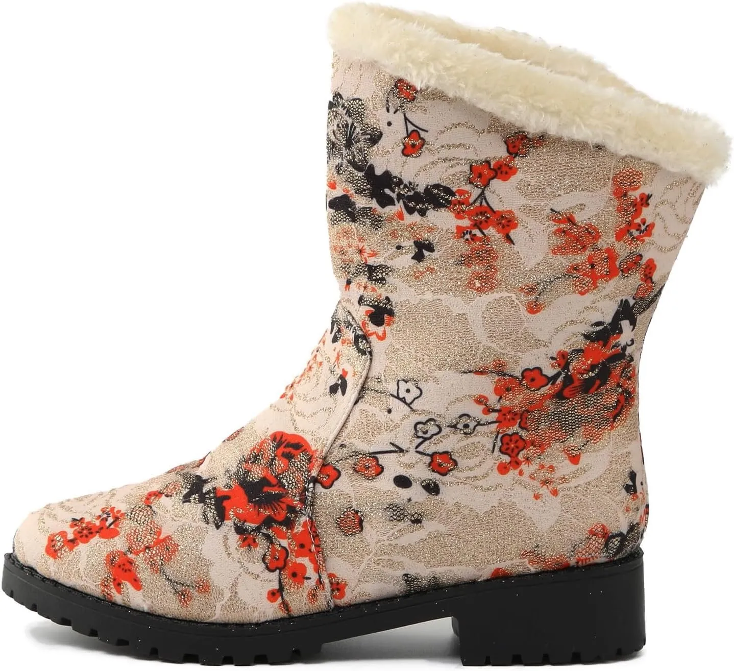 Trendy Printed Warm Boots for Women Fleece Lined Mid Calf Cold Proof Boots Slip On Winter Womens Snow Boots