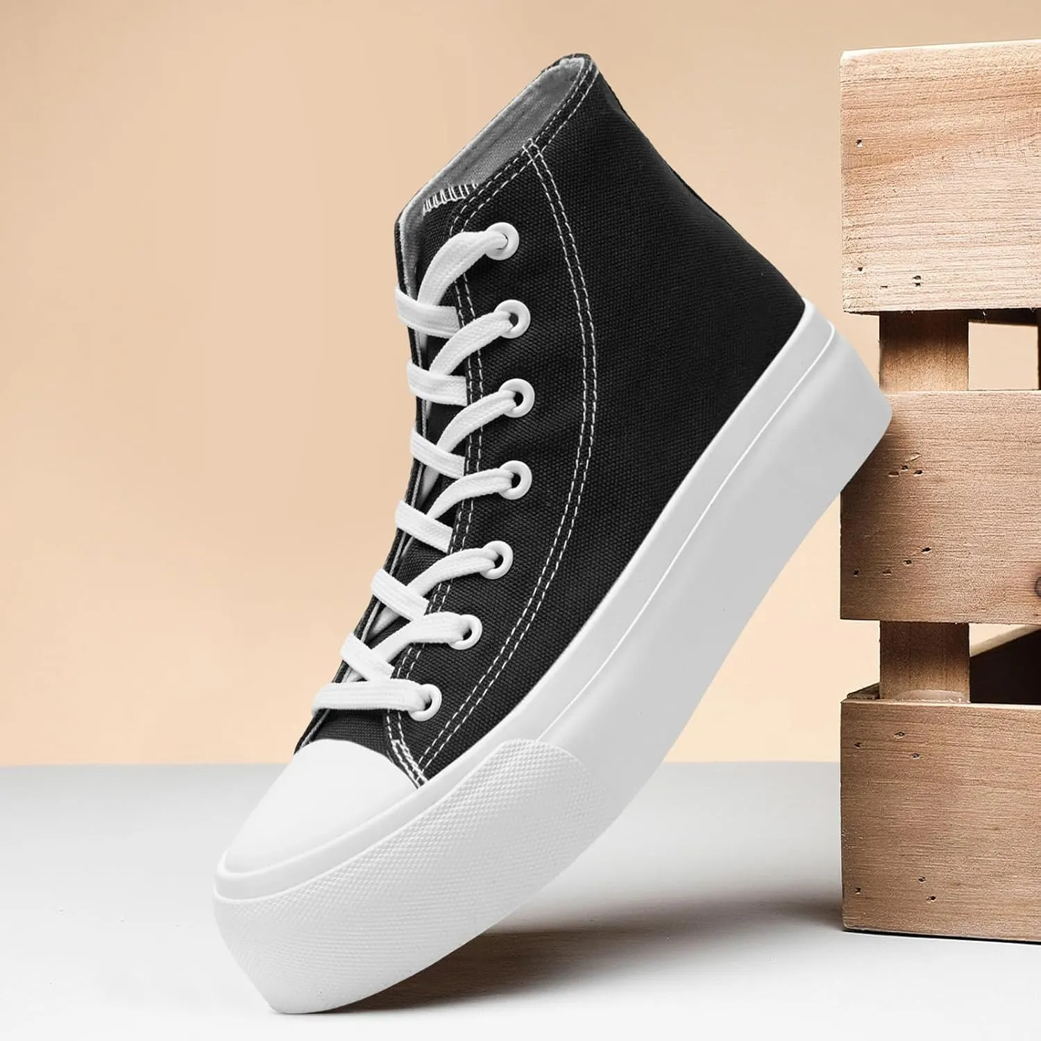 Unisex High Top Platform Sneakers Womens Mens Canvas Classic Shoes Casual Tennis Comfortable Fashion Sneakers Lace-Up