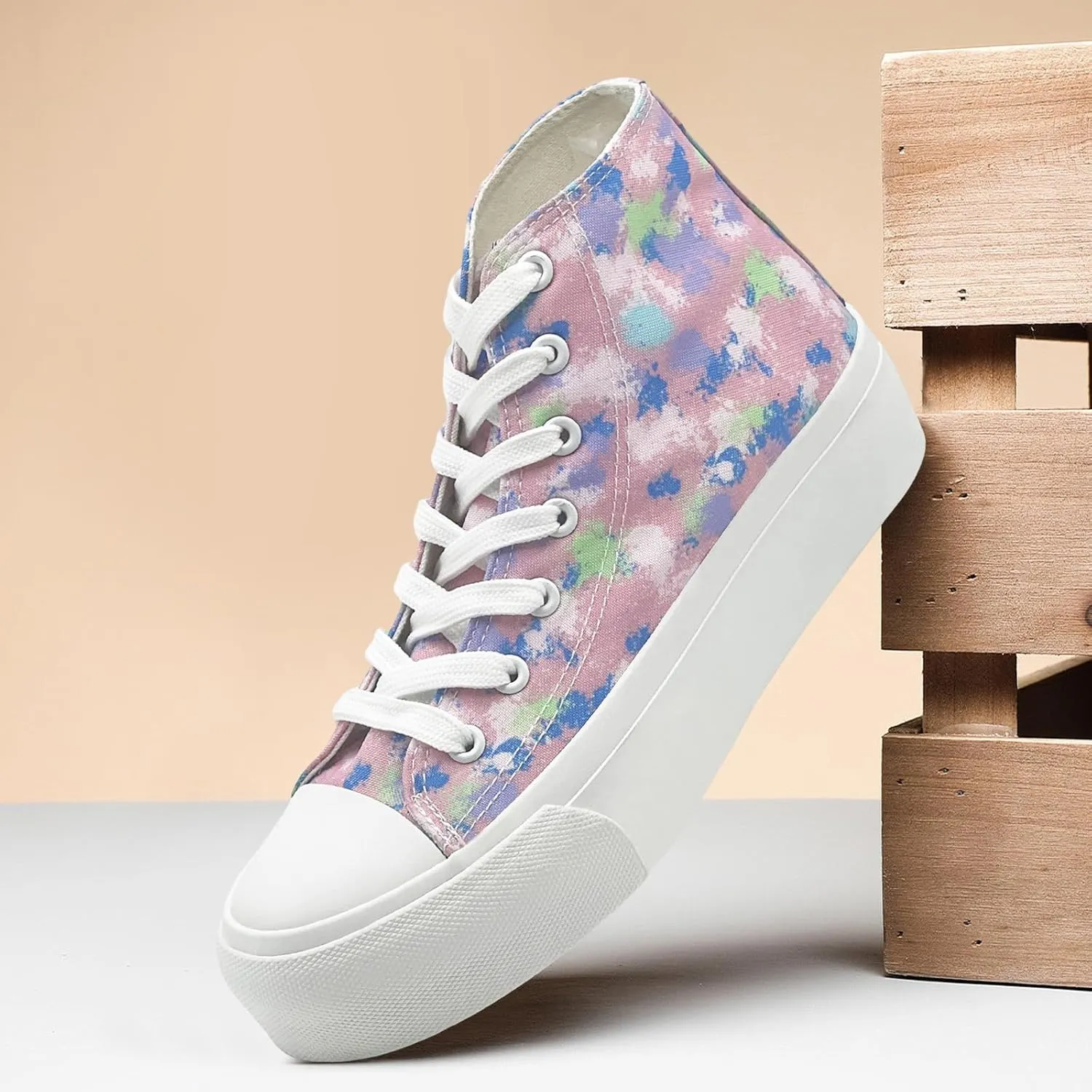 Unisex High Top Platform Sneakers Womens Mens Canvas Classic Shoes Casual Tennis Comfortable Fashion Sneakers Lace-Up