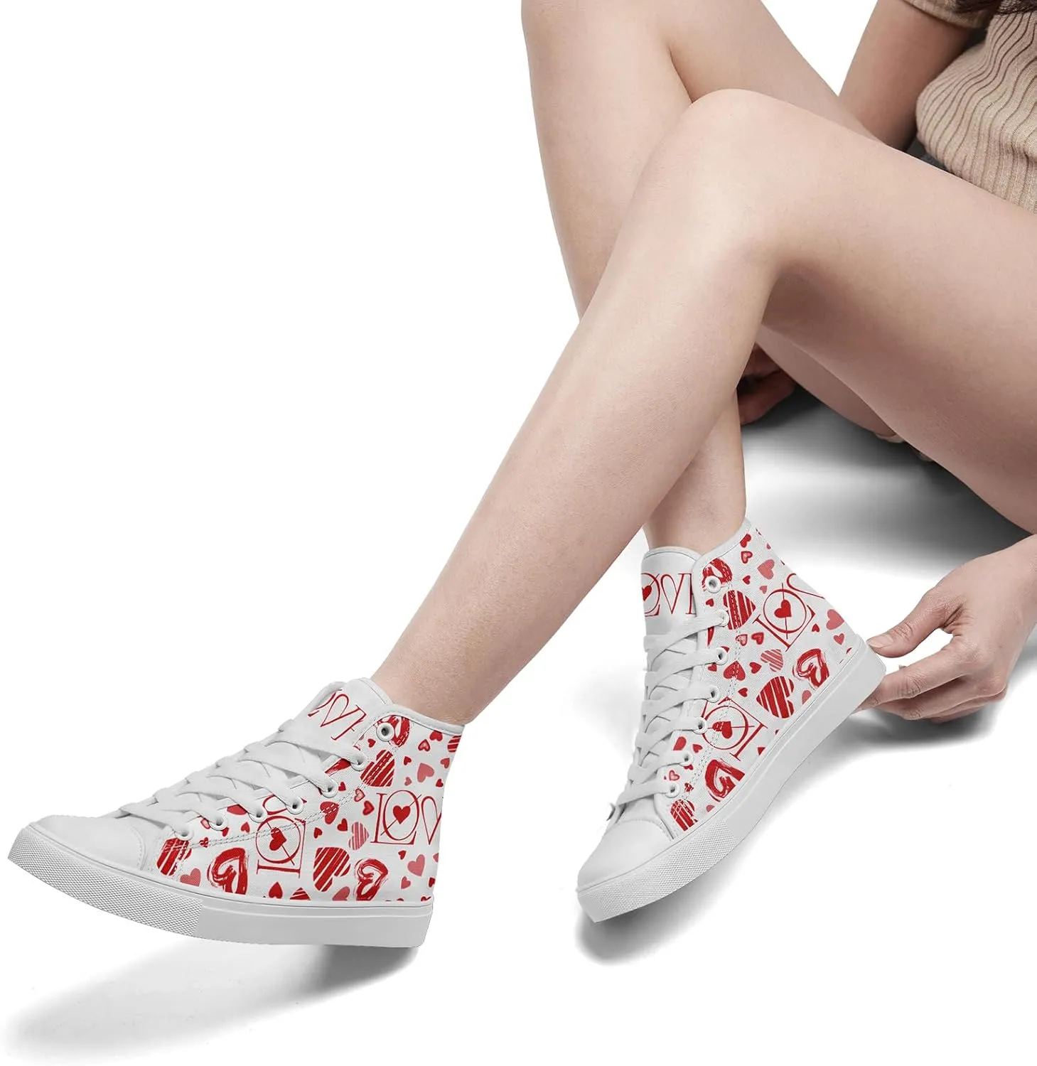 Unisex High Top Sneakers Womens Canvas Shoes Lace up Casual Tennis Shoes Flat Walking Shoes