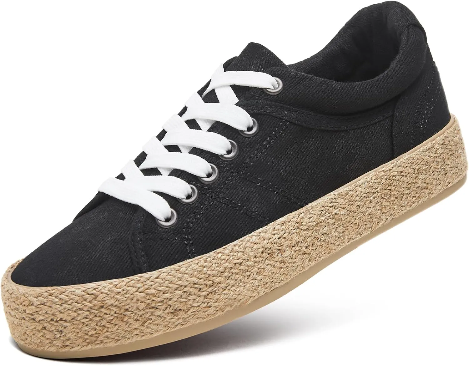 Uoidru Canvas Shoes for Women Platform Sneakers Soft Washed Demin Canvas Sneakers Lace Up Canvas Platform Shoes Low Top Womens Fashion Sneakers