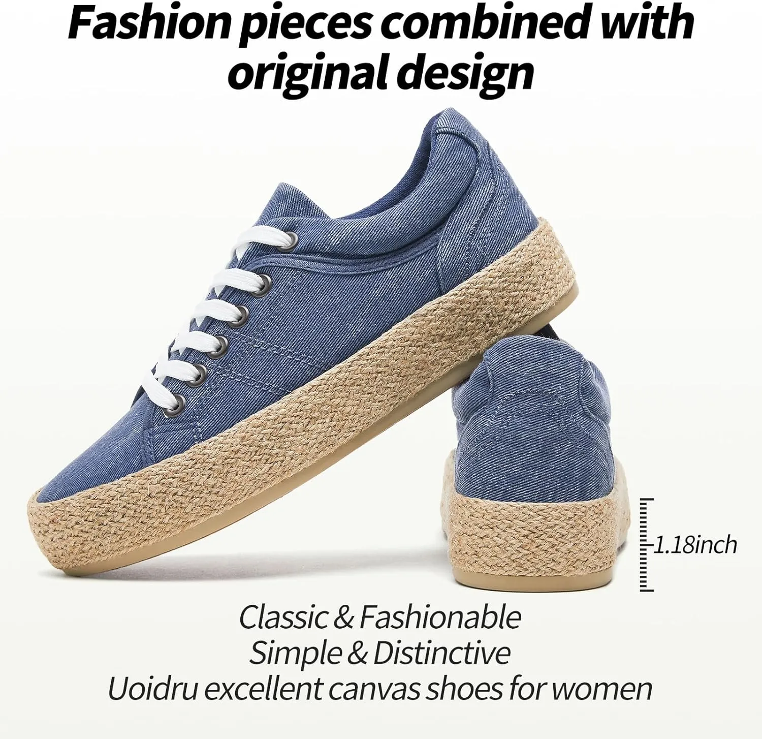 Uoidru Canvas Shoes for Women Platform Sneakers Soft Washed Demin Canvas Sneakers Lace Up Canvas Platform Shoes Low Top Womens Fashion Sneakers