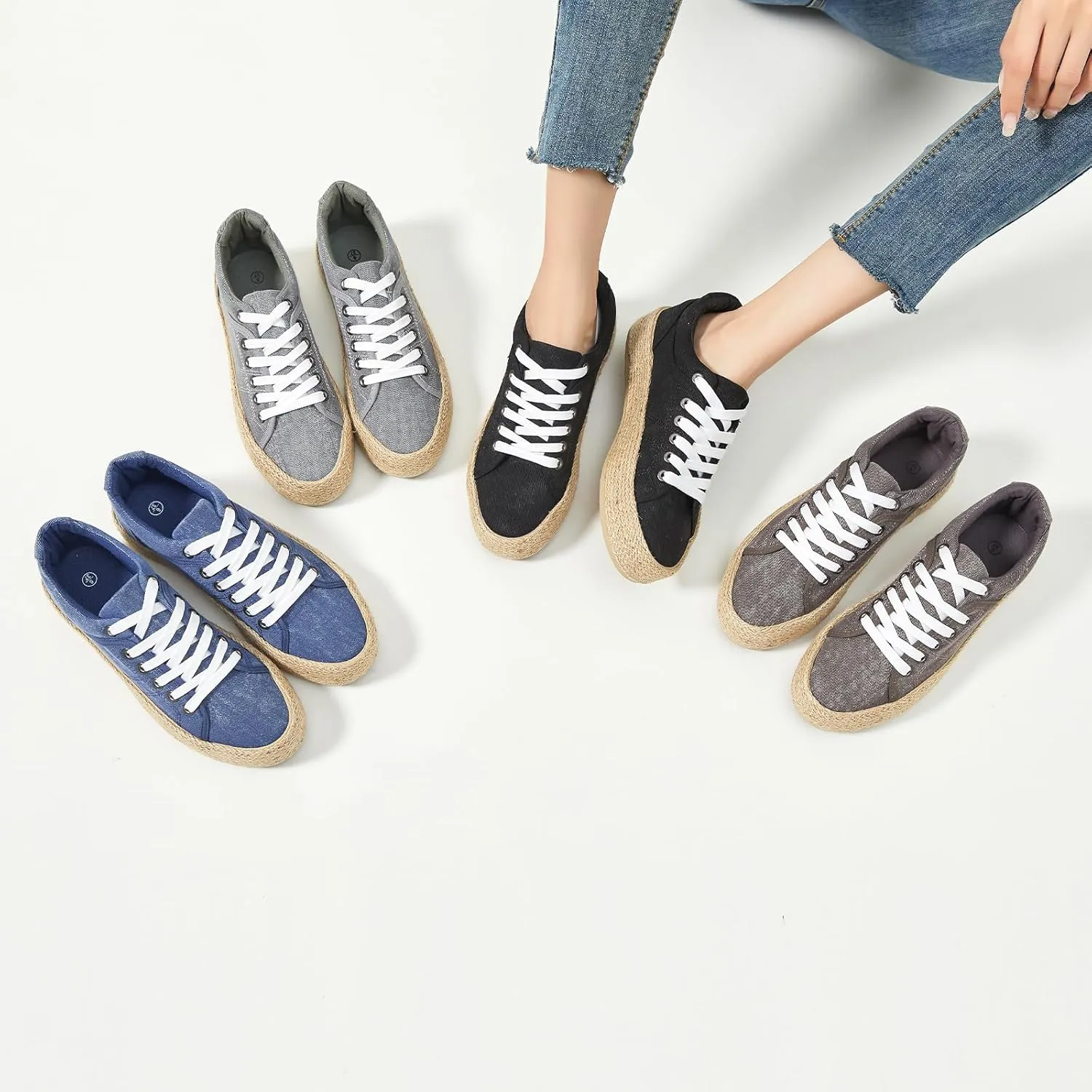 Uoidru Canvas Shoes for Women Platform Sneakers Soft Washed Demin Canvas Sneakers Lace Up Canvas Platform Shoes Low Top Womens Fashion Sneakers