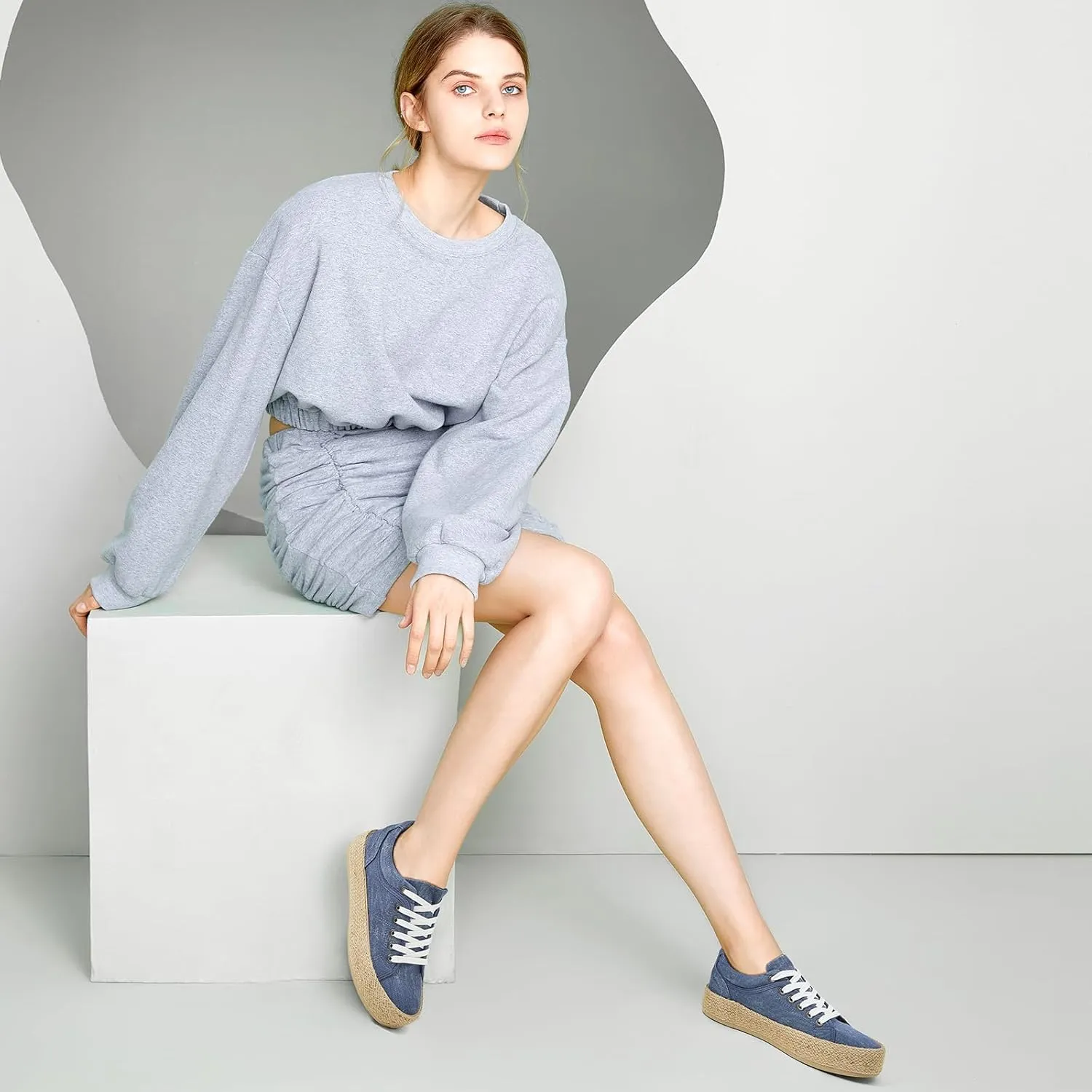 Uoidru Canvas Shoes for Women Platform Sneakers Soft Washed Demin Canvas Sneakers Lace Up Canvas Platform Shoes Low Top Womens Fashion Sneakers