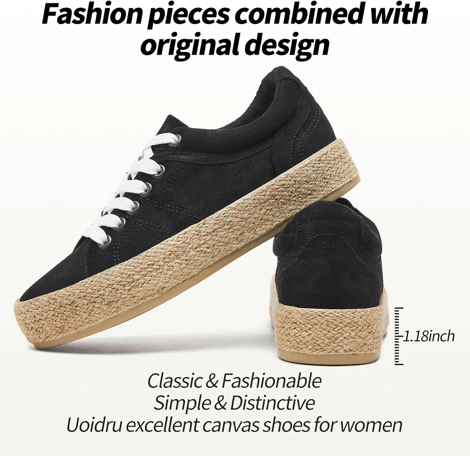 Uoidru Canvas Shoes for Women Platform Sneakers Soft Washed Demin Canvas Sneakers Lace Up Canvas Platform Shoes Low Top Womens Fashion Sneakers