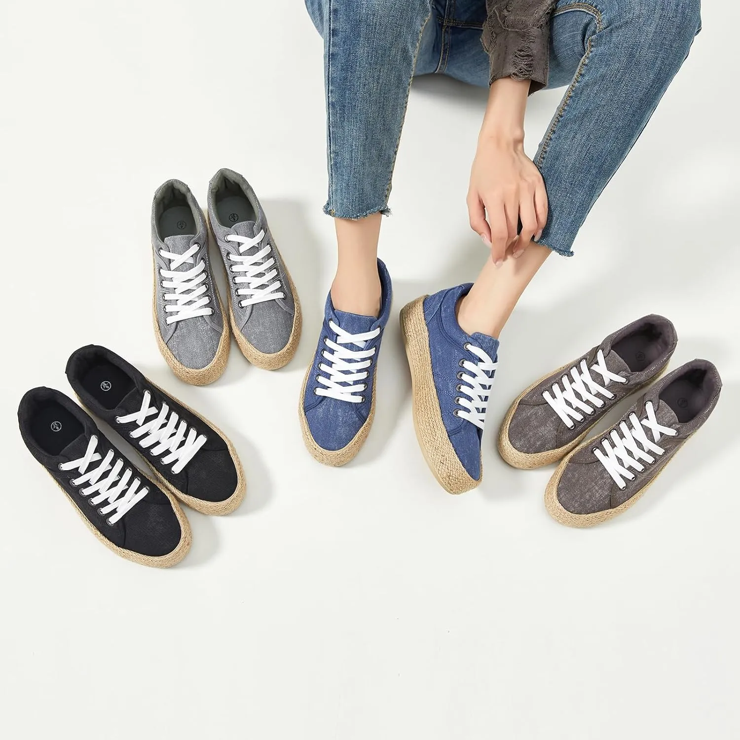 Uoidru Canvas Shoes for Women Platform Sneakers Soft Washed Demin Canvas Sneakers Lace Up Canvas Platform Shoes Low Top Womens Fashion Sneakers