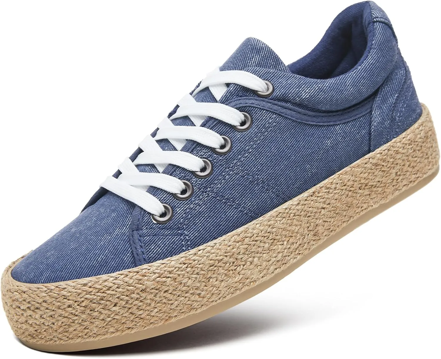 Uoidru Canvas Shoes for Women Platform Sneakers Soft Washed Demin Canvas Sneakers Lace Up Canvas Platform Shoes Low Top Womens Fashion Sneakers