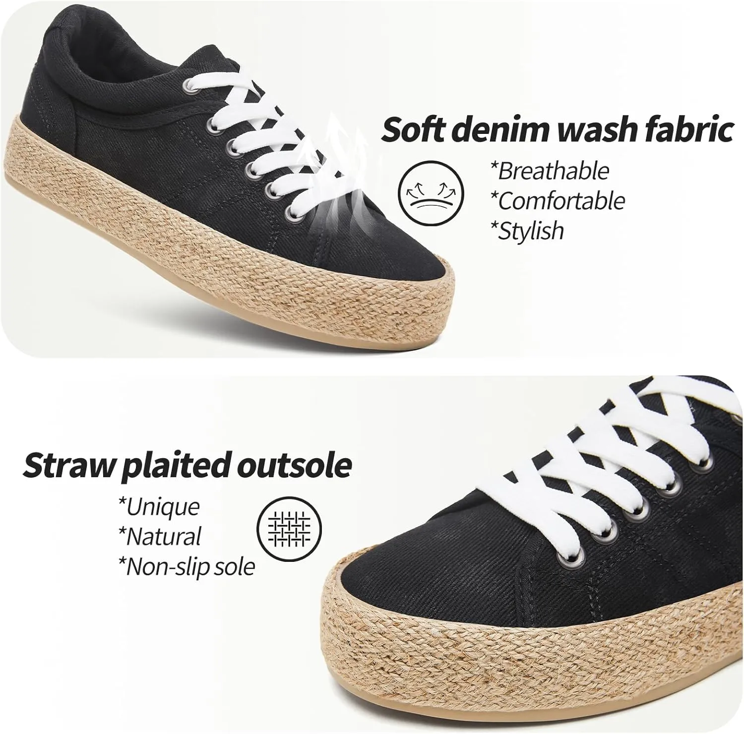 Uoidru Canvas Shoes for Women Platform Sneakers Soft Washed Demin Canvas Sneakers Lace Up Canvas Platform Shoes Low Top Womens Fashion Sneakers