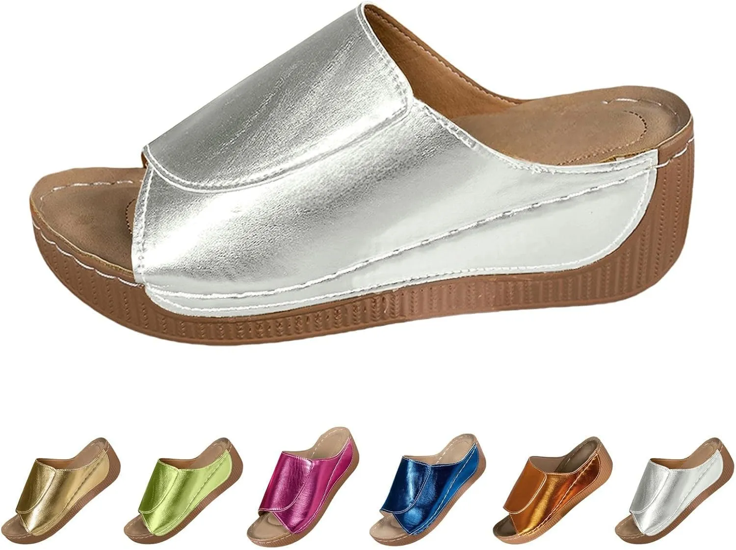 Wedge Sandals for Women 2025 Wide Width Orthopedic Arch Support Sandals Summer Breathable Slip on Slippers Boho Beach Platform Sandals
