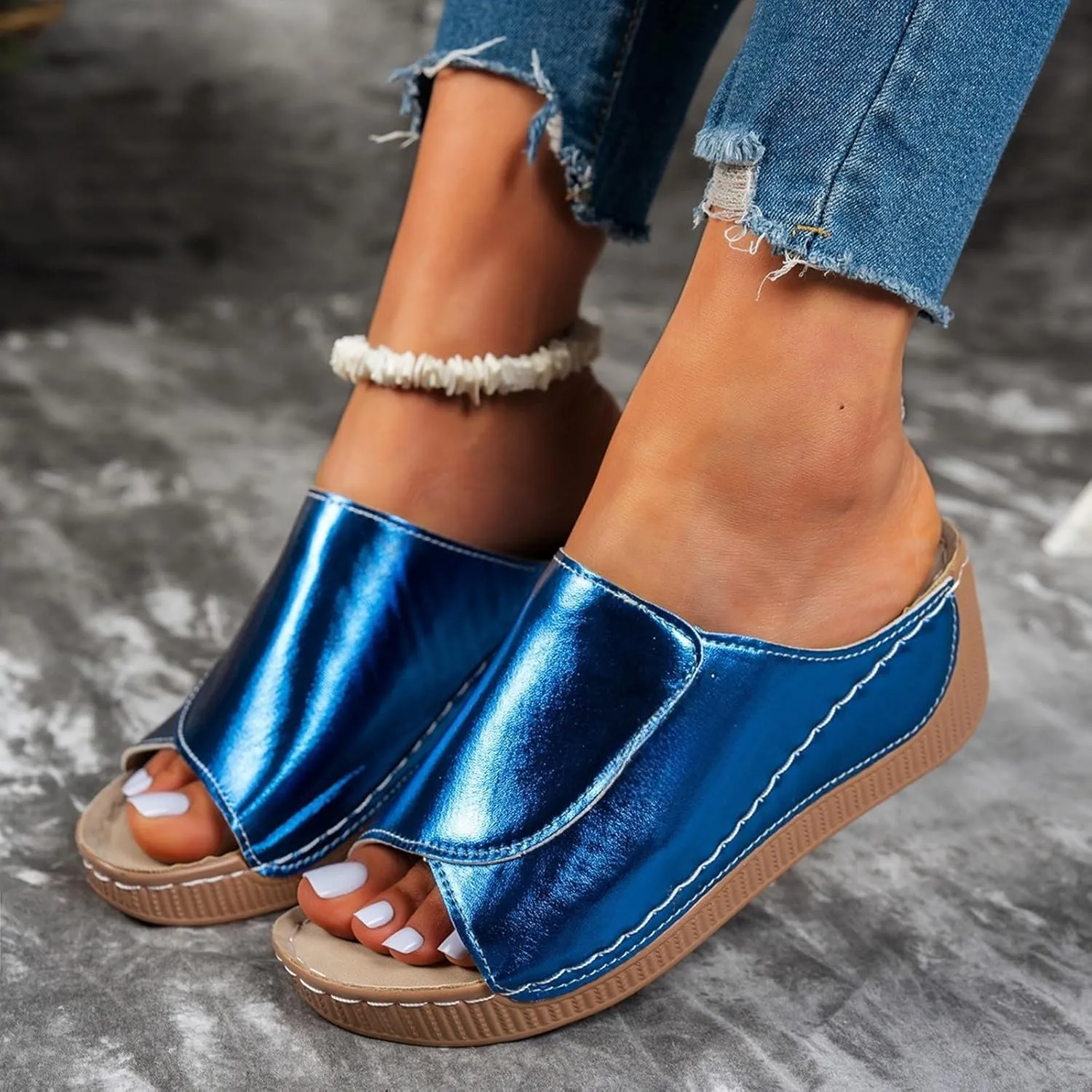 Wedge Sandals for Women 2025 Wide Width Orthopedic Arch Support Sandals Summer Breathable Slip on Slippers Boho Beach Platform Sandals