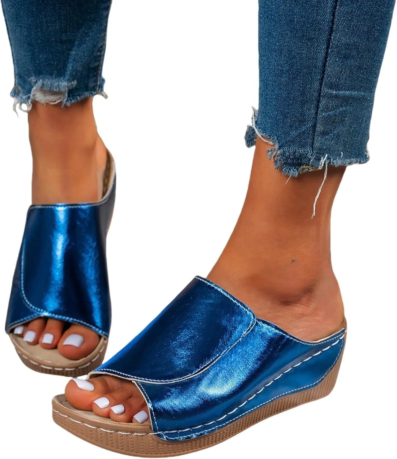 Wedge Sandals for Women 2025 Wide Width Orthopedic Arch Support Sandals Summer Breathable Slip on Slippers Boho Beach Platform Sandals