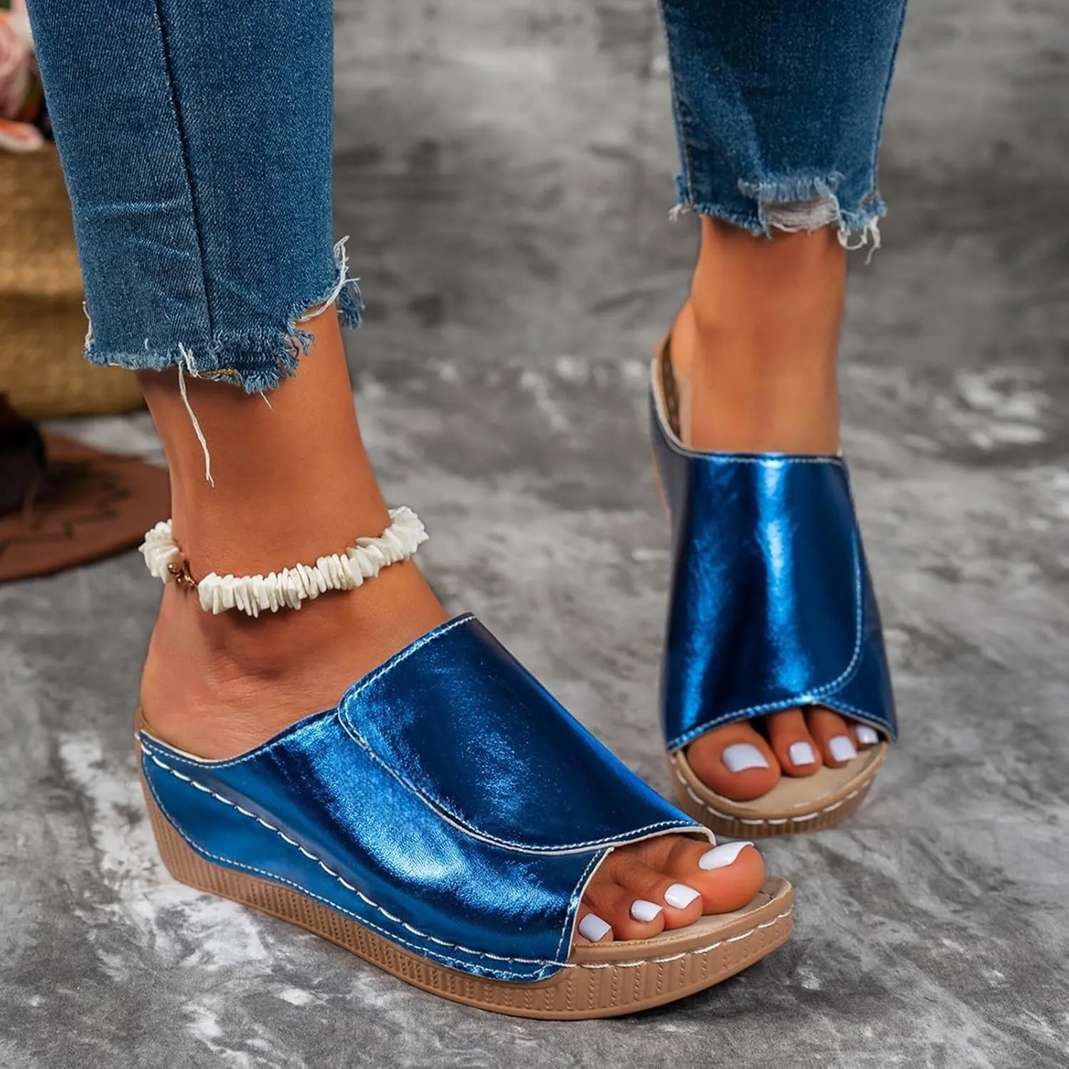 Wedge Sandals for Women 2025 Wide Width Orthopedic Arch Support Sandals Summer Breathable Slip on Slippers Boho Beach Platform Sandals